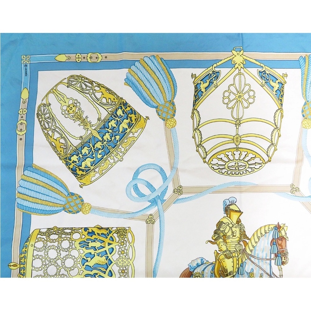Hermes Blue and Gold Silk Scarf - Picture 2 of 11